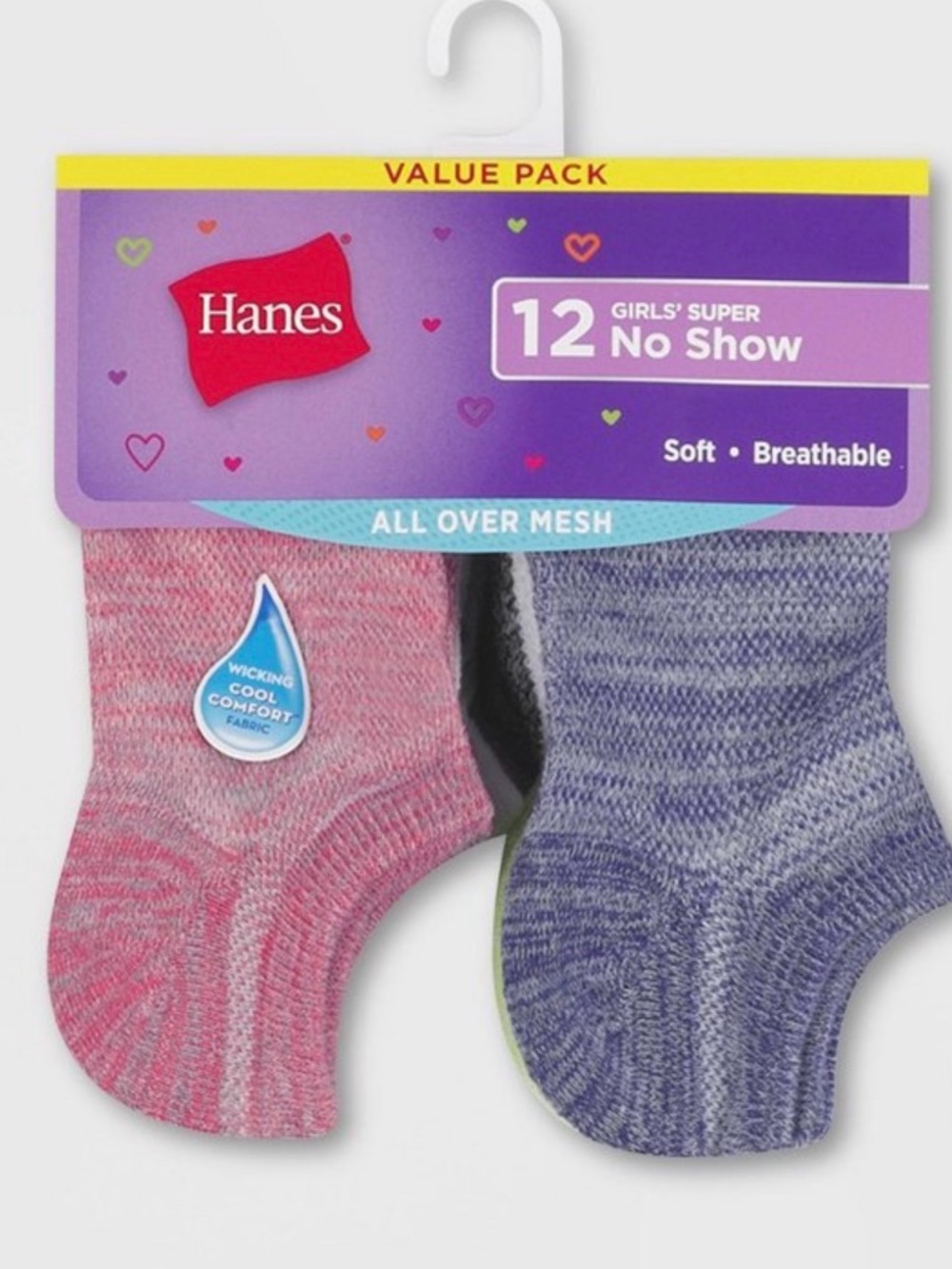 Hanes Girls' Mesh Super No Show Socks Medium